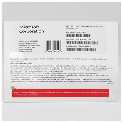 Microsoft Windows 11 Pro เจ้าหน้าที่ DVD เยอรมัน OEM System Builder ใบอนุญาต 64-bit สําหรับการใช้งานมืออาชีพ