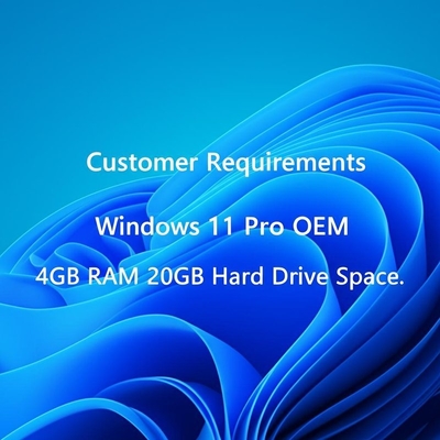 ความต้องการของลูกค้า Windows 11 Pro OEM 4GB RAM 20GB พื้นที่ในฮาร์ดดิสก์